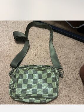 Aloha Collection Olive Green Checkered Crossbody/Shoulder Bag